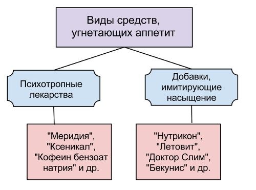 Виды препаратов, угнетающих аппетит