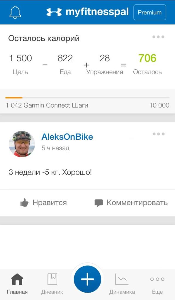 Главная вкладка счетчика калорий для сброса веса MyFitnessPal