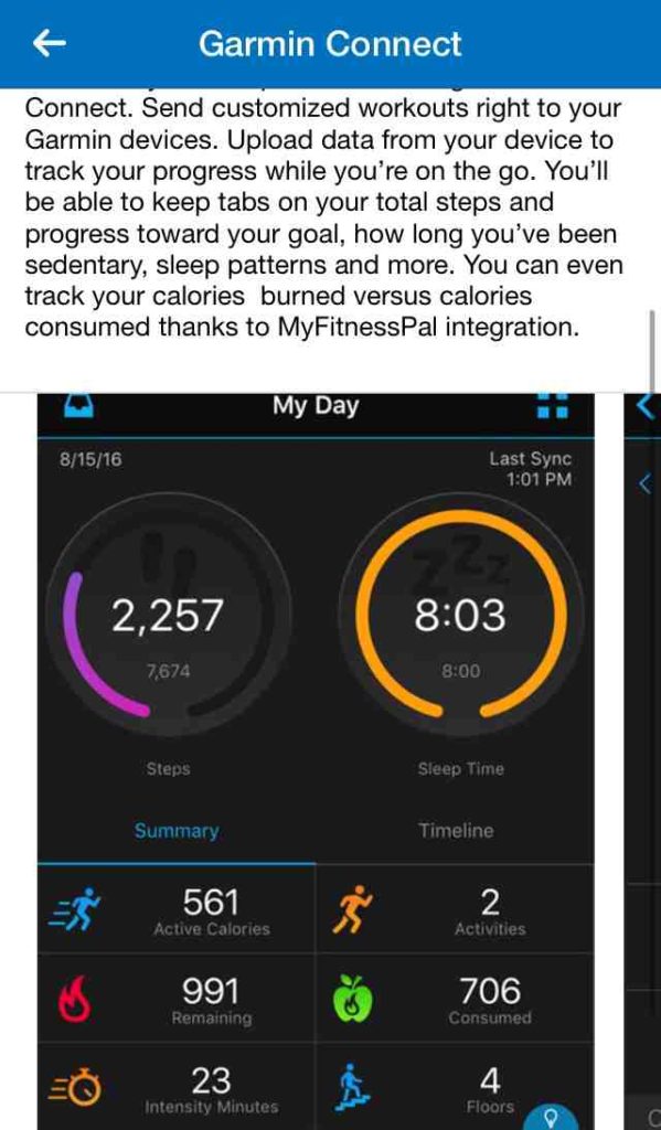 Garmin Connect, подключенный к калькулятору калорий для сброса веса MyFitnessPal