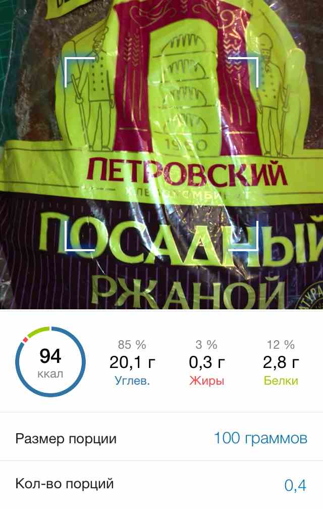 Ржаной хлеб, добавленный в счетчик калорий для похудения MyFitnessPal
