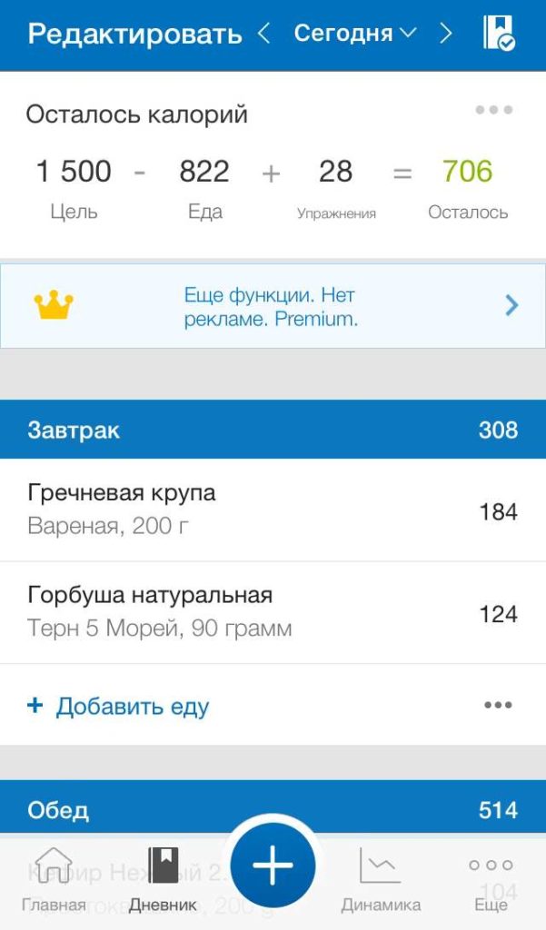 Дневник в калькуляторе калорий для сброса веса MyFitnessPal